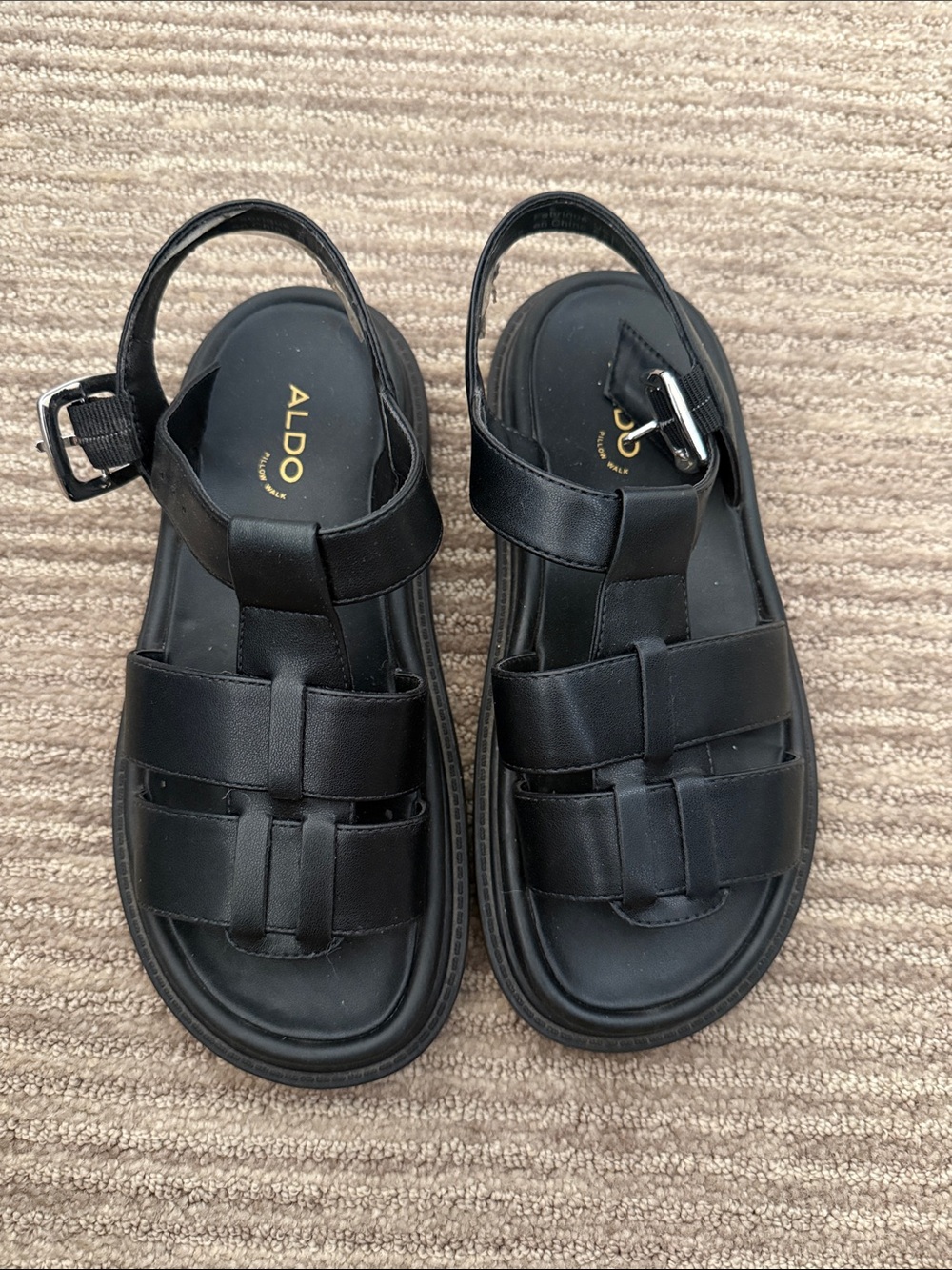 ALDO Black Leather Strappy Fisherman Sandals
